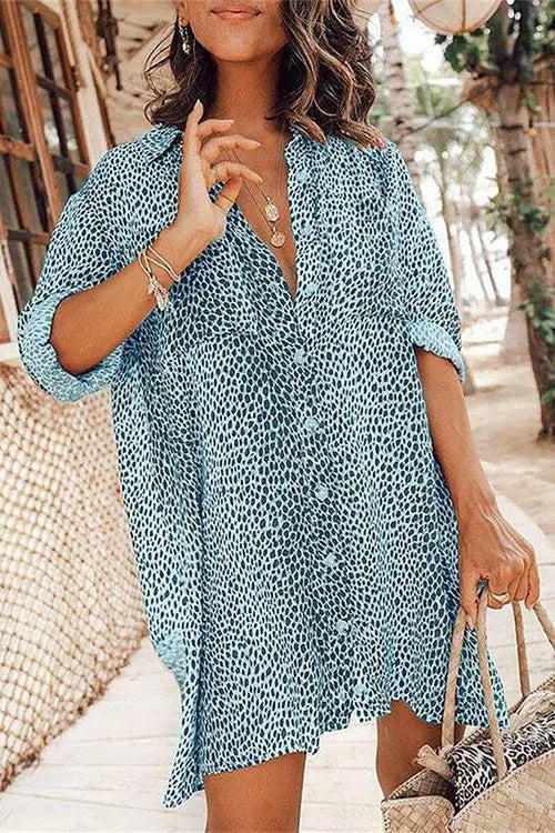Leopard Button Shirt Mini Dress - Fashionpara
