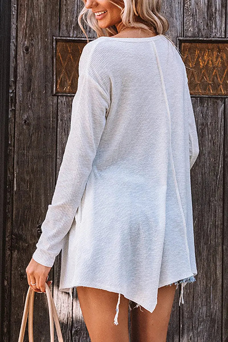 V Neck Irregular Long Sleeve T Shirt - Fashionpara