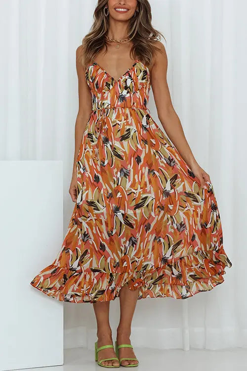 Floral Print Ruffle Hem Slip Dress - Fashionpara