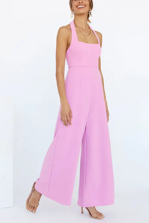 Halter Neck Wide Leg Jumpsuits - Fashionpara
