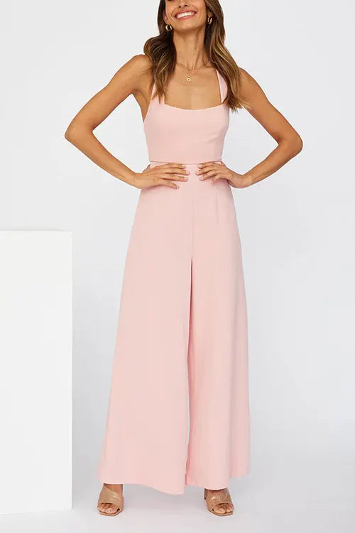Halter Neck Wide Leg Jumpsuits - Fashionpara