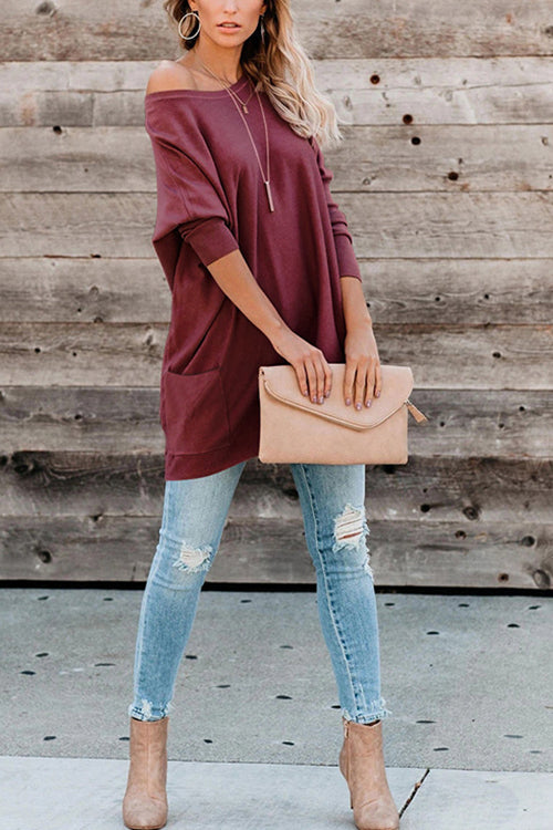 Pockets Long Sleeve Loose T Shirt - Fashionpara