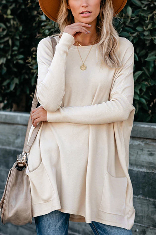 Pockets Long Sleeve Loose T Shirt - Fashionpara