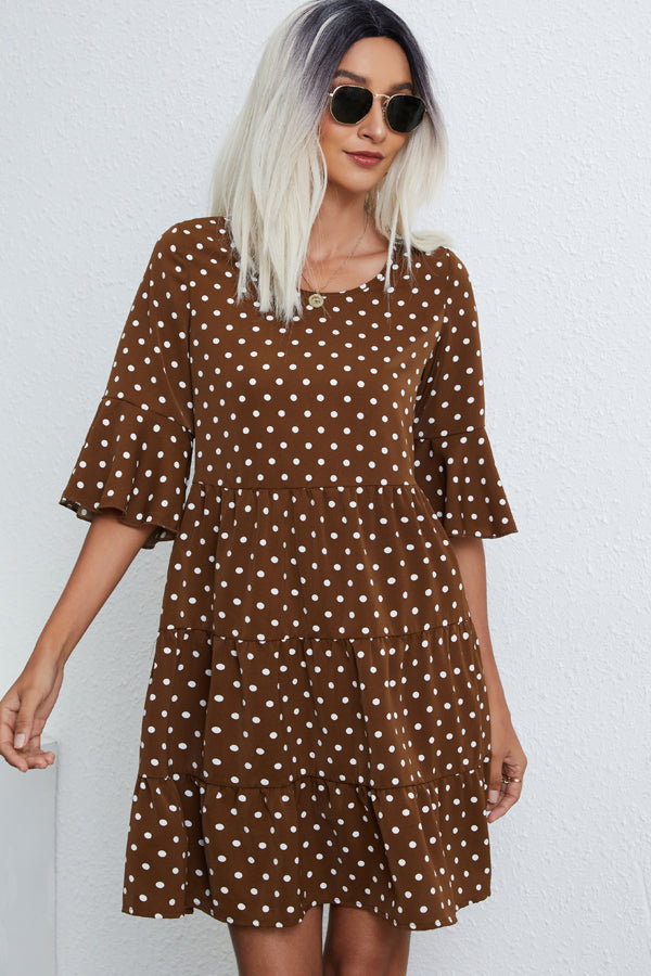 Ruffle Hem Polka Dot Print Mini Dress - Fashionpara