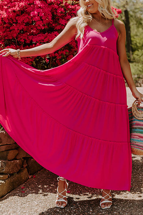 Tiered Pockets Slip Maxi Dress - Fashionpara