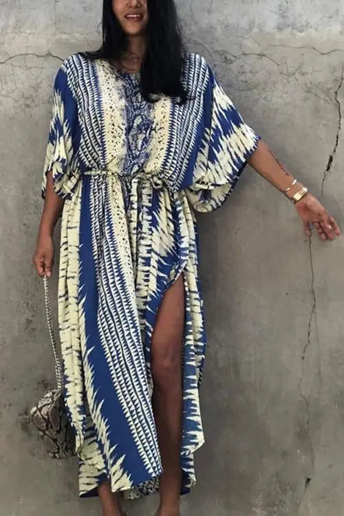 Snake Print Bat Cover Maxi Dress - Fashionpara