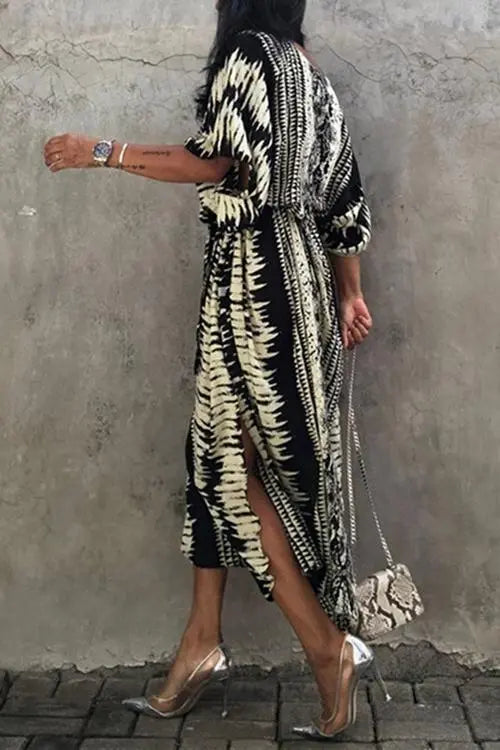 Snake Print Bat Cover Maxi Dress - Fashionpara