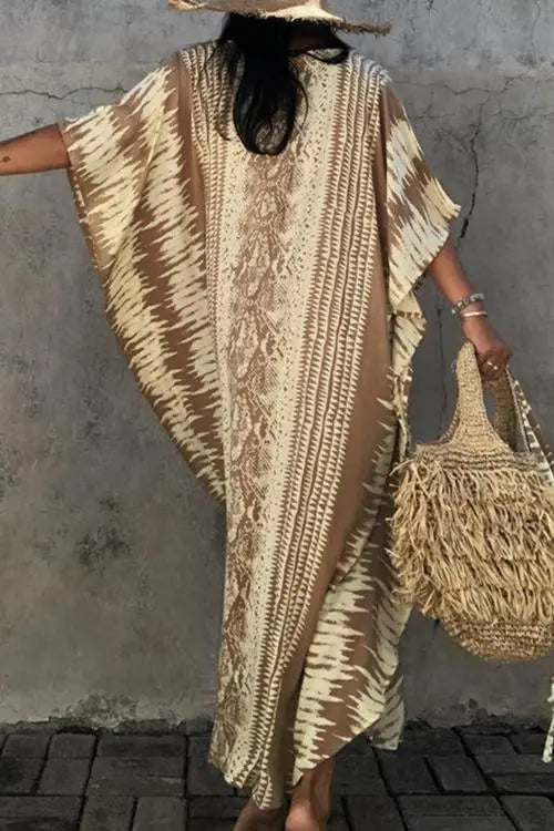 Snake Print Bat Cover Maxi Dress - Fashionpara