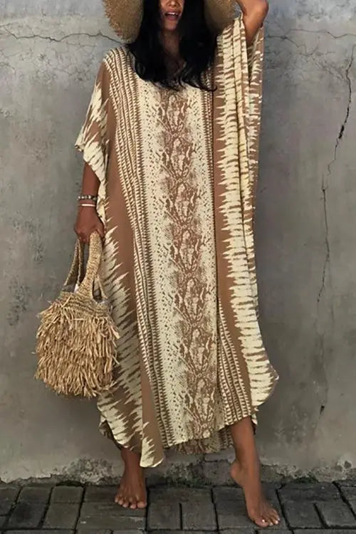 Snake Print Bat Cover Maxi Dress - Fashionpara