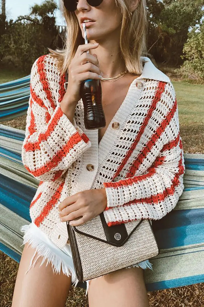 Head In The Clouds Crochet Cardigan Short Set - Fashionpara