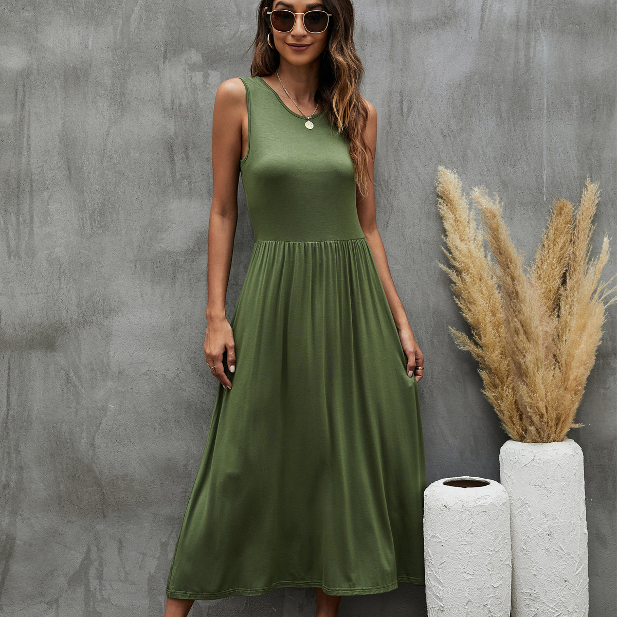 Fashion Solid Color Sleeveless Casual Dress - Fashionpara