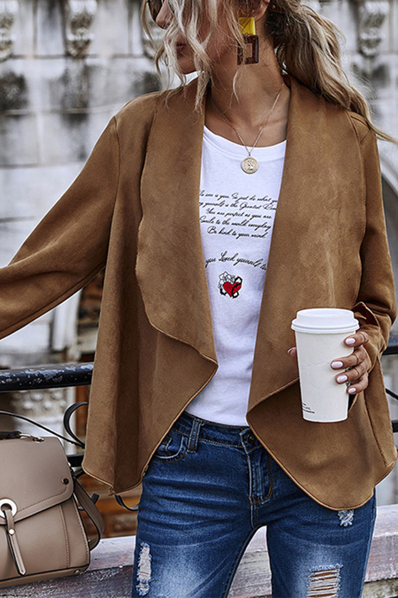 Asymmetrical Casual Khaki Loose Coat - Fashionpara