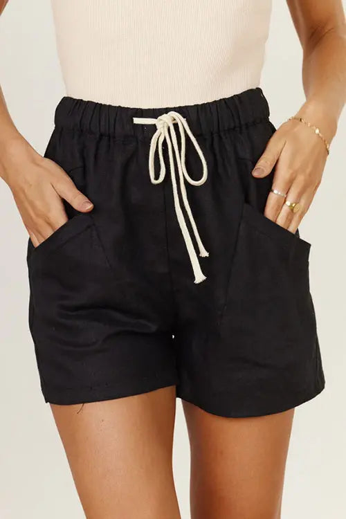 Drawstring Waist Pockets Shorts - Fashionpara