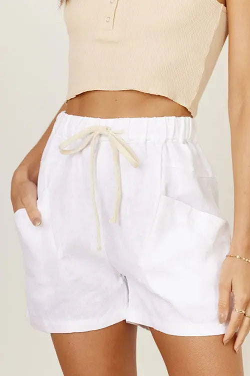 Drawstring Waist Pockets Shorts - Fashionpara