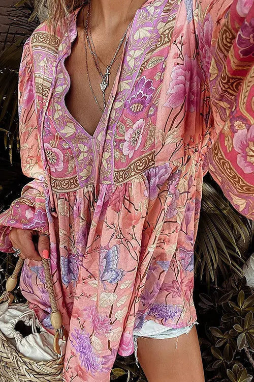 Gypsy Floral Long Sleeve Blouse - Fashionpara