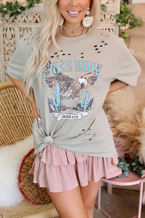 Distressed Free Bird Graphic Tee - Fashionpara