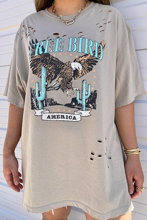 Distressed Free Bird Graphic Tee - Fashionpara