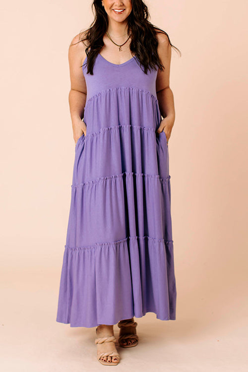Tiered Pockets Slip Maxi Dress - Fashionpara