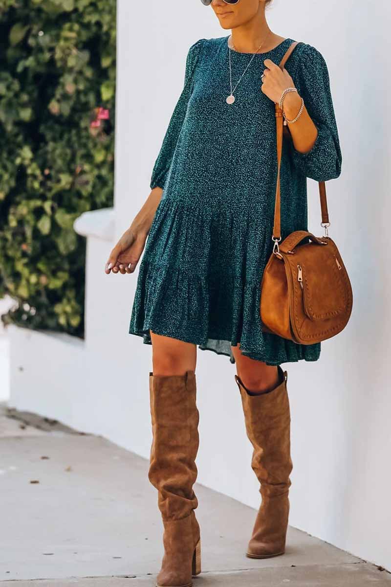 Florcoo Printed Slit Foam Sleeves Mini Dress - Fashionpara