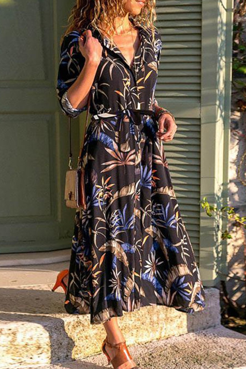 Florcoo Printed Long Sleeve 4 Colors Midi Dress - Fashionpara