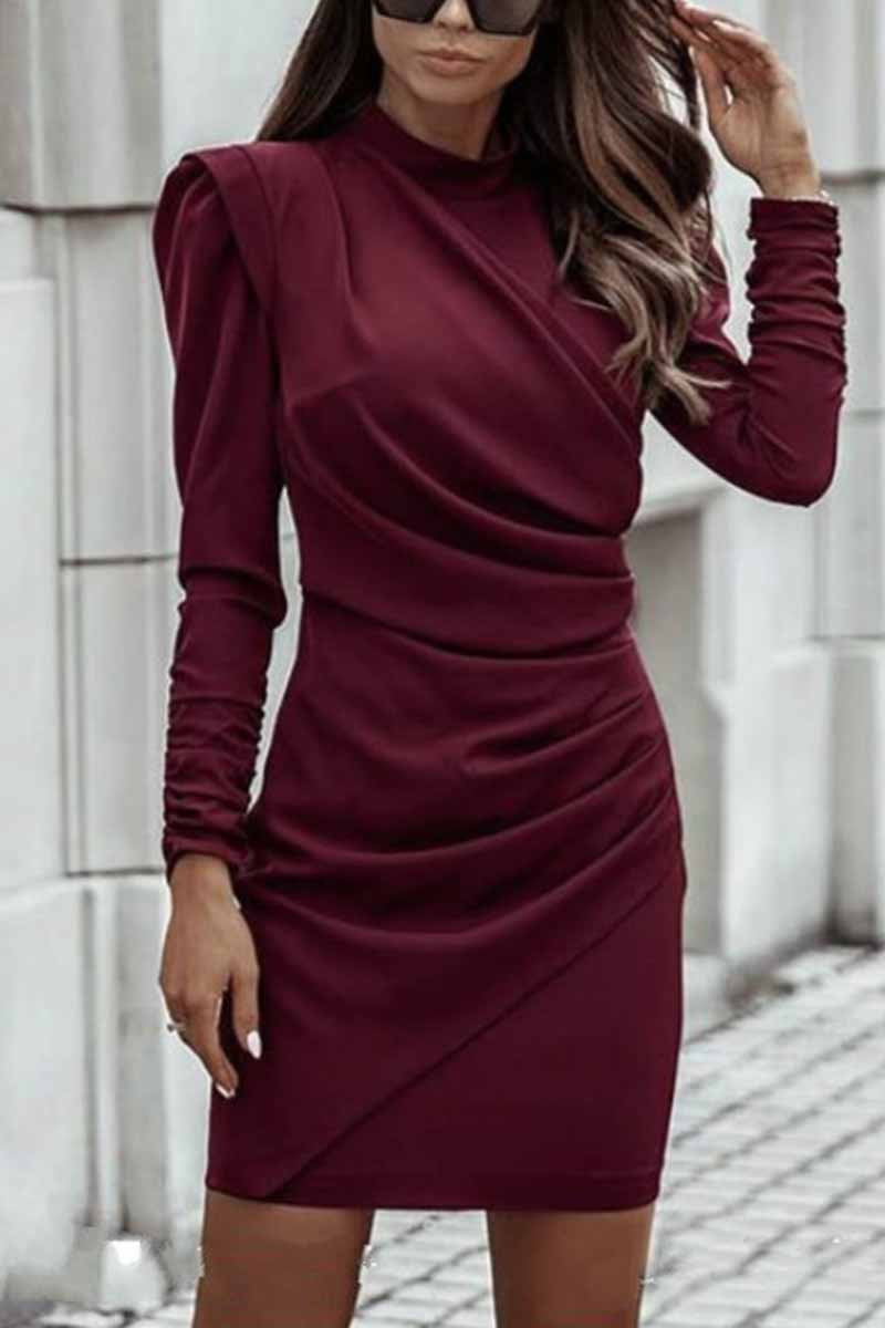 Florcoo Irregular Solid Collar Mini Dress - Fashionpara