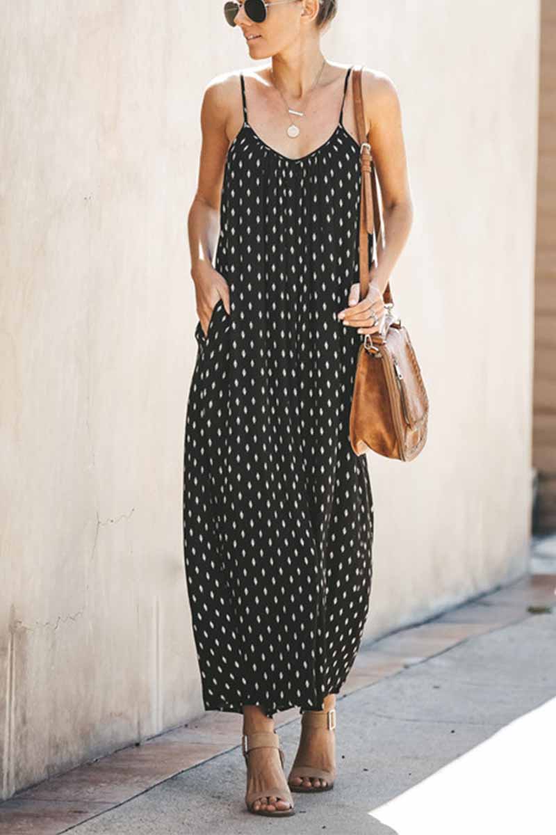 Florcoo Spotted Print Strap Sexy Maxi Dress - Fashionpara