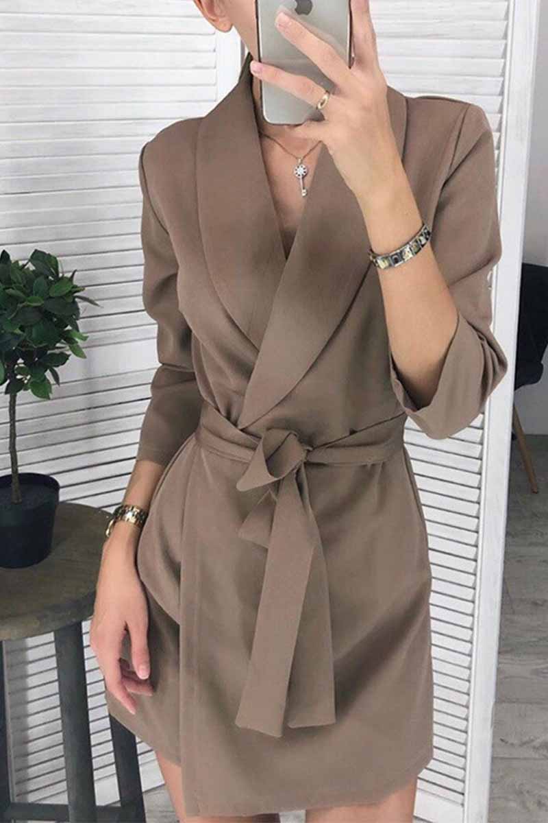 Florcoo Solid Color Long Sleeve Suit Collar Mini Dresses(4 Colors) - Fashionpara