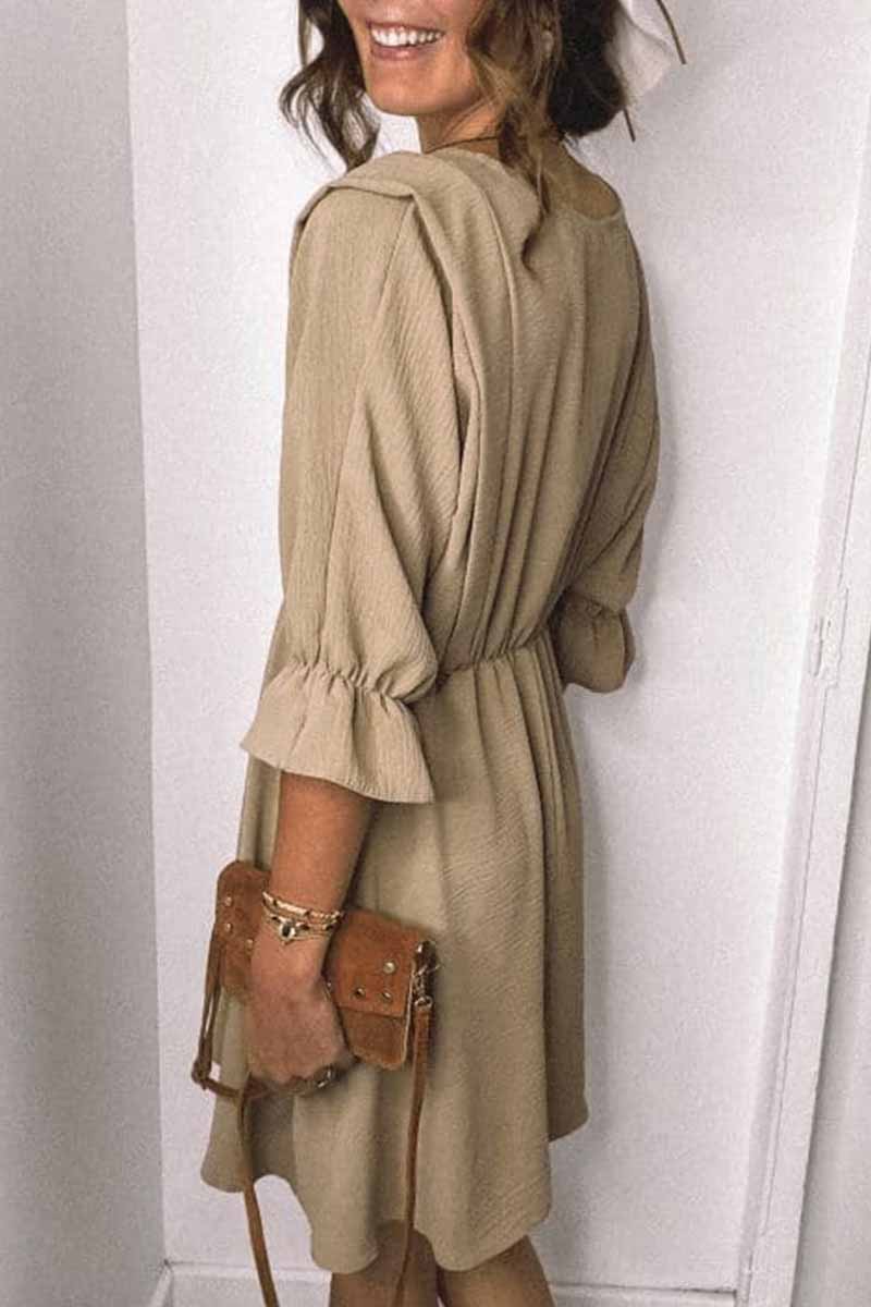 Florcoo Urban Casual Round Neck Sleeves Mini Dress - Fashionpara