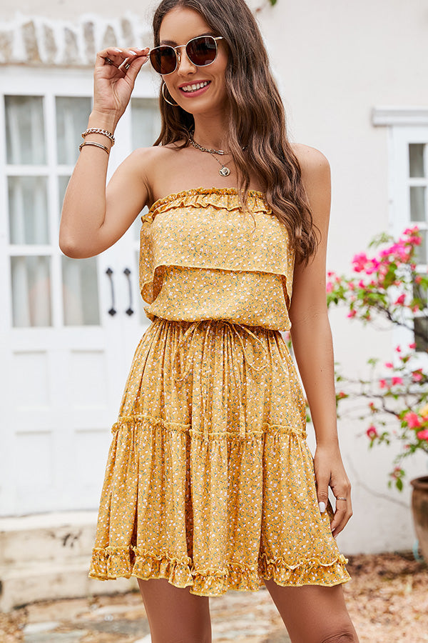 Ruffled Floral Print Smocked Mini Dress - Fashionpara