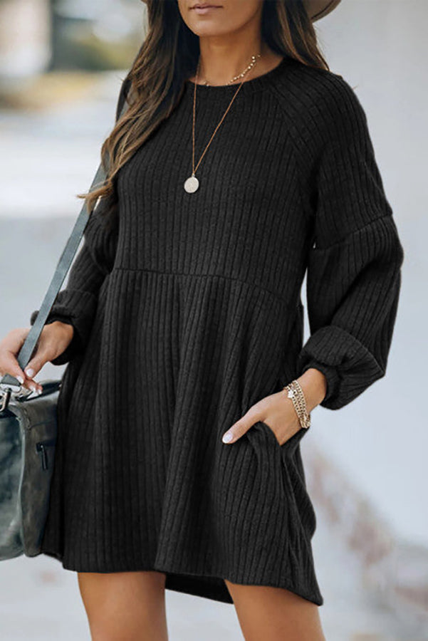 Pockets Long Sleeve Mini Dress - Fashionpara