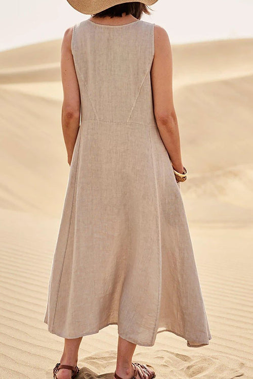 O Neck Pocket Sleeveless Maxi Dress - Fashionpara