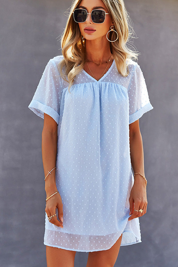 V Neck Short Sleeve Fashion Mini Dress - Fashionpara
