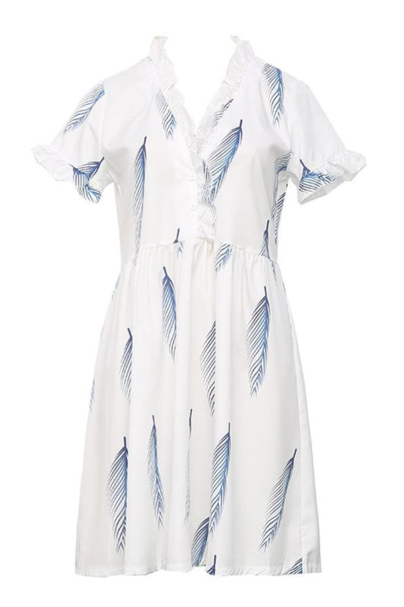 Go Your Own Way Feather Print Dress - Fashionpara