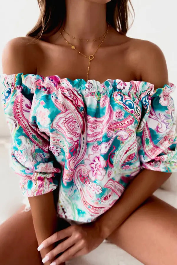Floral Off Shoulder Long Sleeve Blouse - Fashionpara