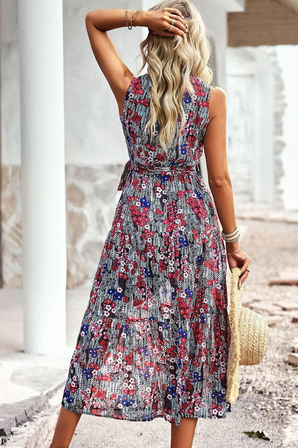 Dot Print Sleeveless V Neck Casual Dress - Fashionpara