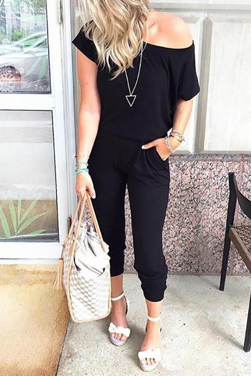 One Shoulder Short Sleeve Jumpsuit - Fashionpara
