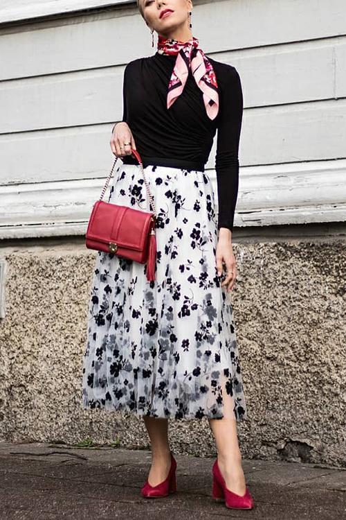 Posy Layer Mesh Mid Skirts - Fashionpara