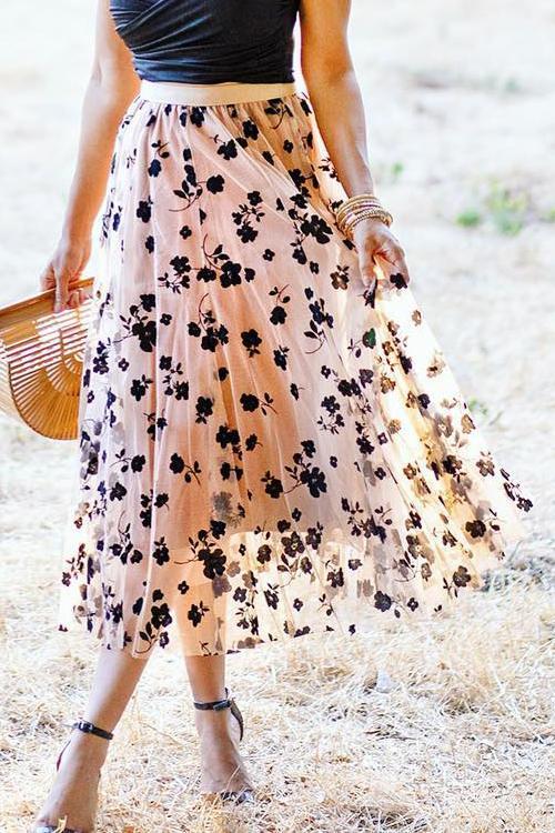 Posy Layer Mesh Mid Skirts - Fashionpara