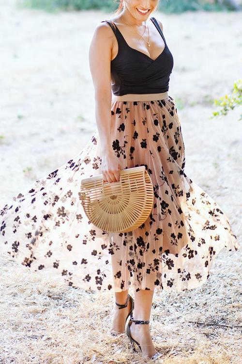 Posy Layer Mesh Mid Skirts - Fashionpara