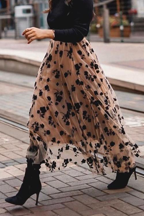 Posy Layer Mesh Mid Skirts - Fashionpara