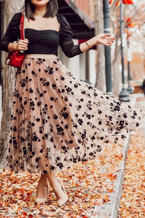 Posy Layer Mesh Mid Skirts - Fashionpara