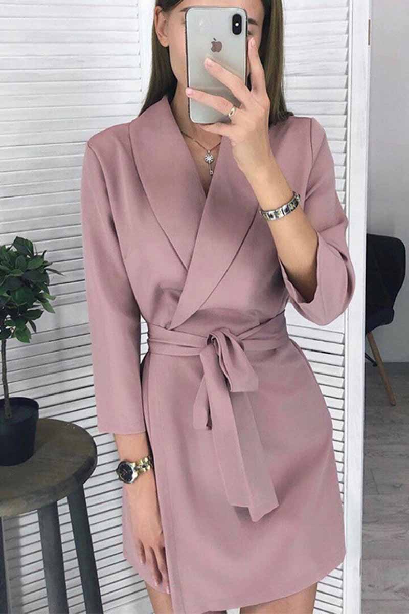 Florcoo Solid Color Long Sleeve Suit Collar Mini Dresses(4 Colors) - Fashionpara