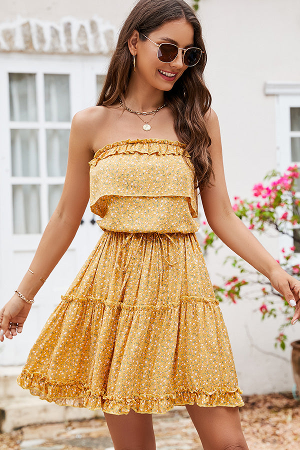 Ruffled Floral Print Smocked Mini Dress - Fashionpara