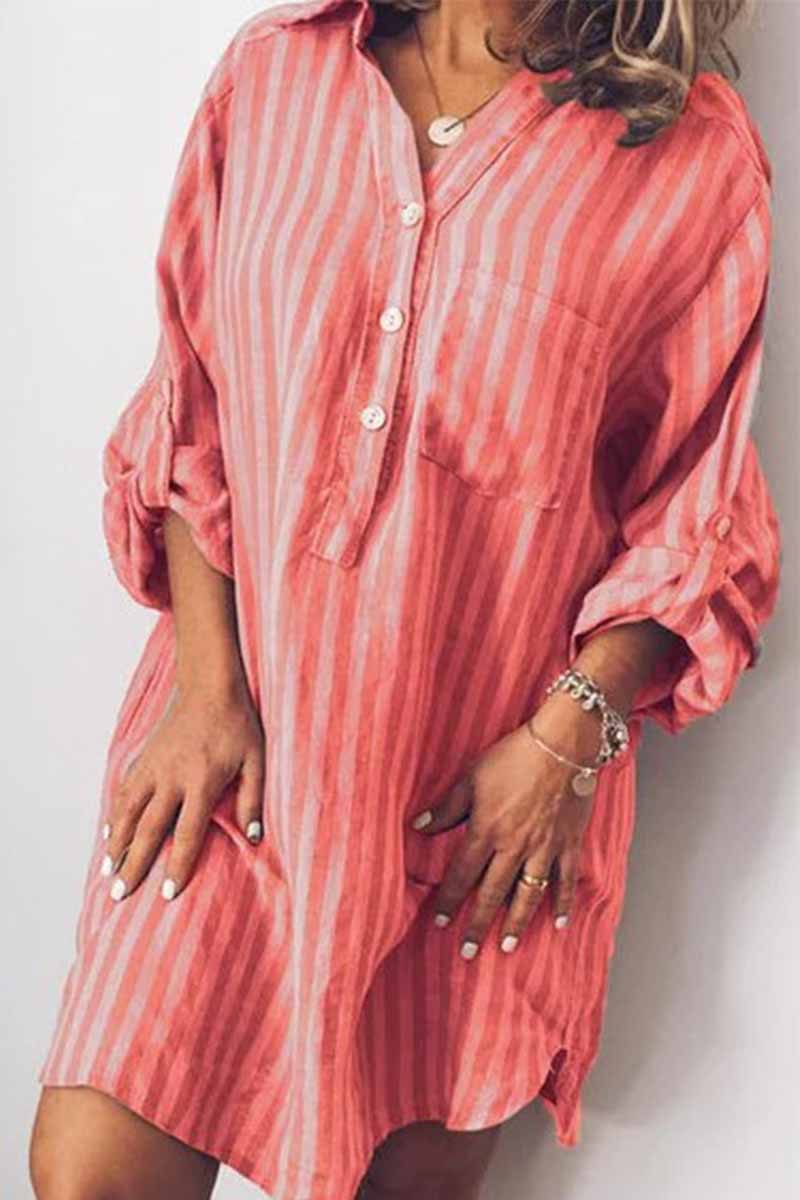 Florcoo Printed Striped Long Shirt Mini Dress(6 colors) - Fashionpara