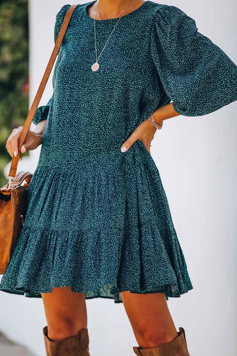 Florcoo Printed Slit Foam Sleeves Mini Dress - Fashionpara