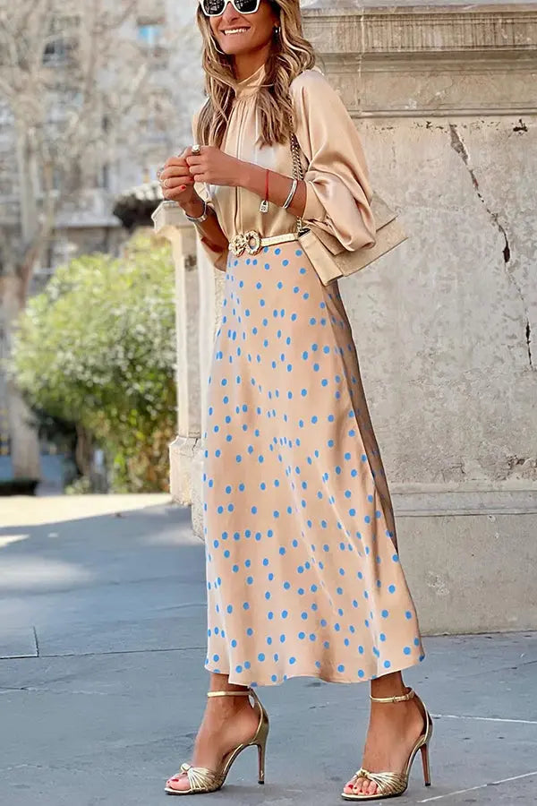 Satin Polka Dots Print Skirt - Fashionpara