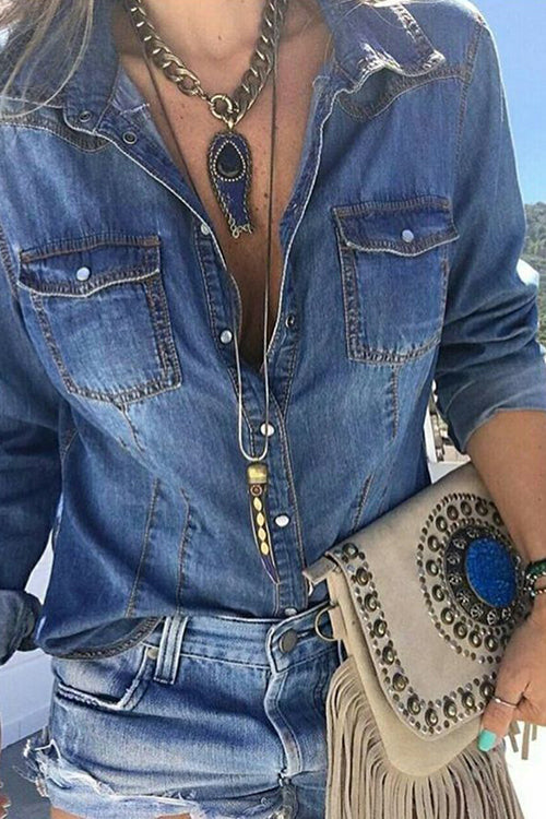 Retro Western Denim Shirt - Fashionpara