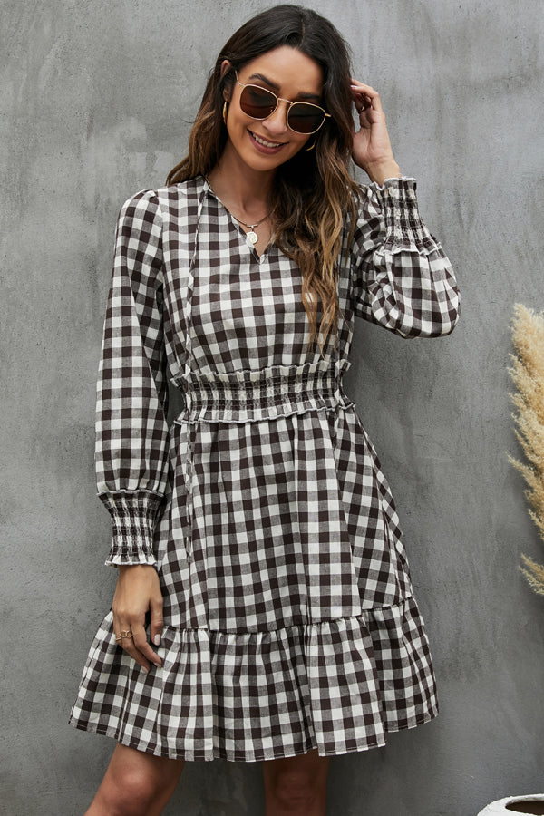 Fashion Plaid Print Rulle Hem Mini Dress - Fashionpara