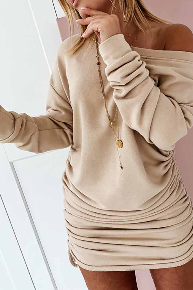 Florcoo Strapless Drawstring Pleated Solid Color Mini Dress(3 Colors) - Fashionpara