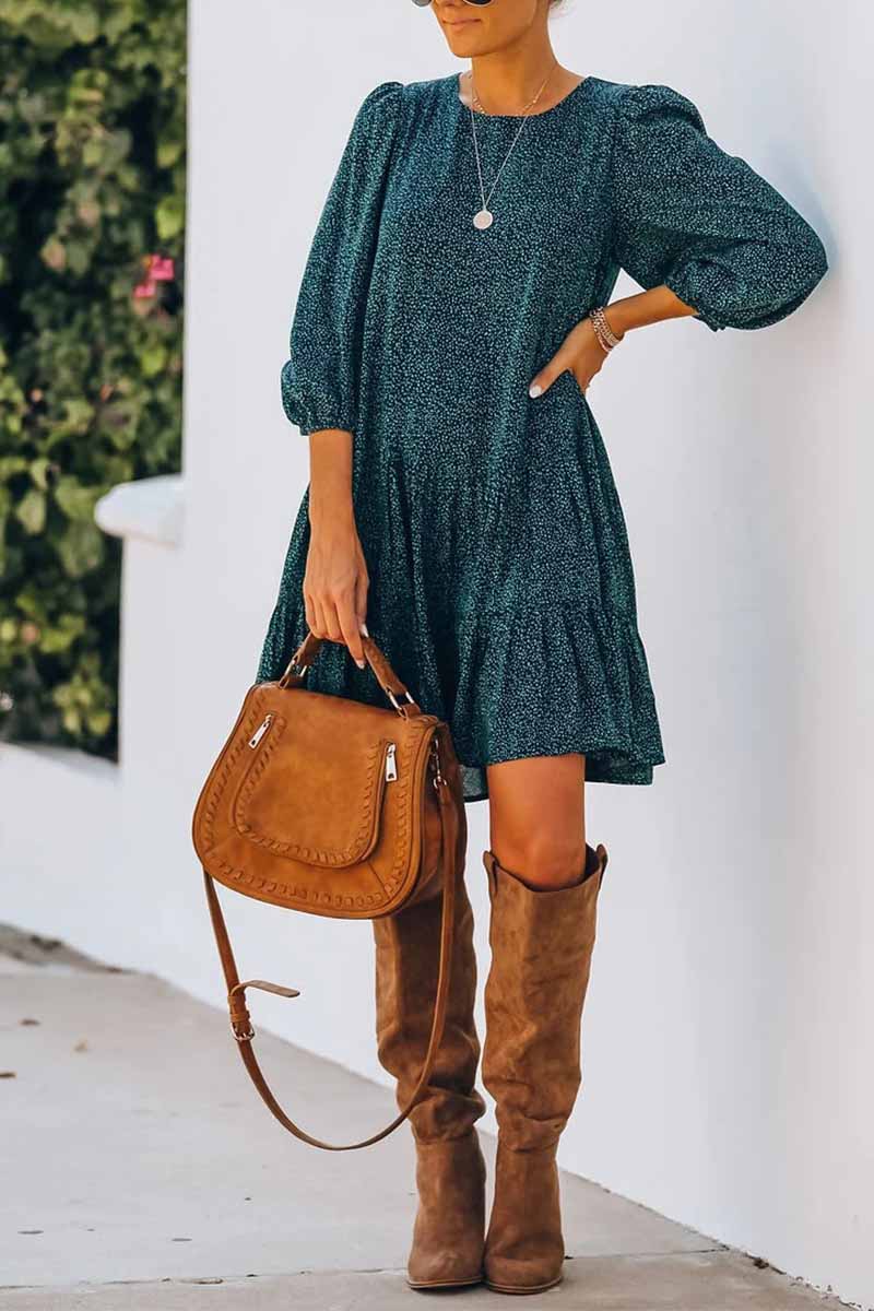 Florcoo Printed Slit Foam Sleeves Mini Dress - Fashionpara